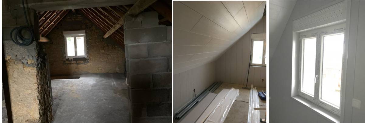Isolation de murs intérieurs et rampants sous toiture avec finition Multi Paneel à Champvans (70) Audincourt